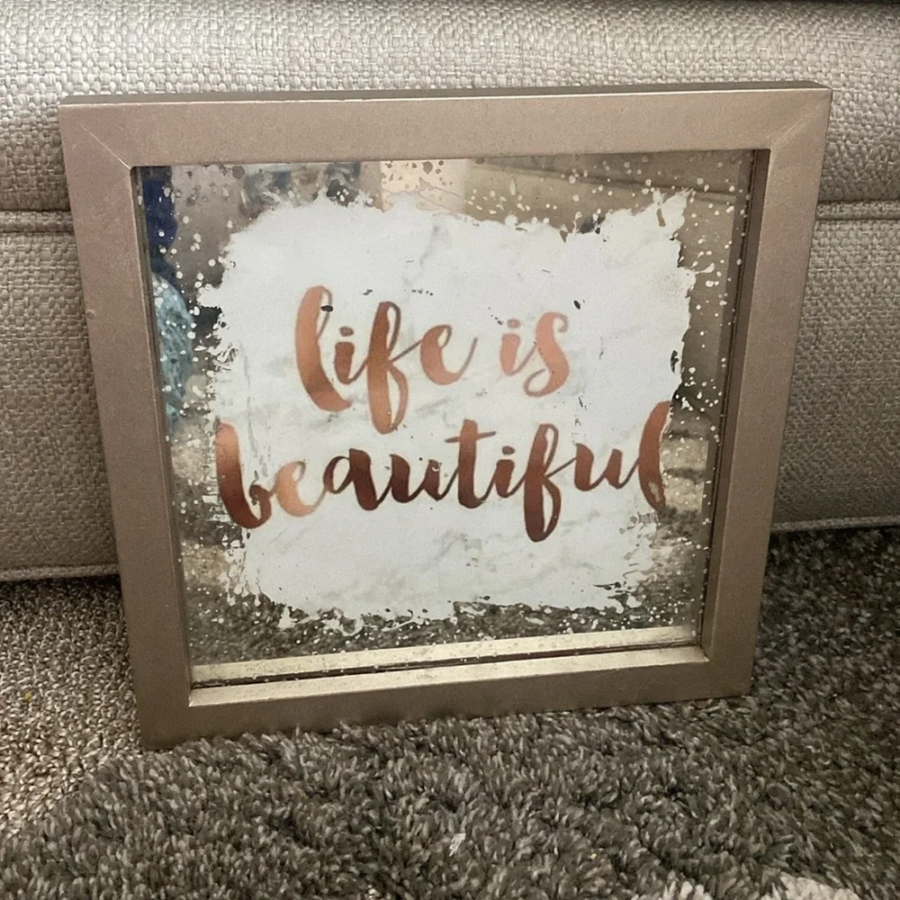Vintage Pier 1 Life Is Beautiful Mirrored Wall Decor Sign Plaque 10x10